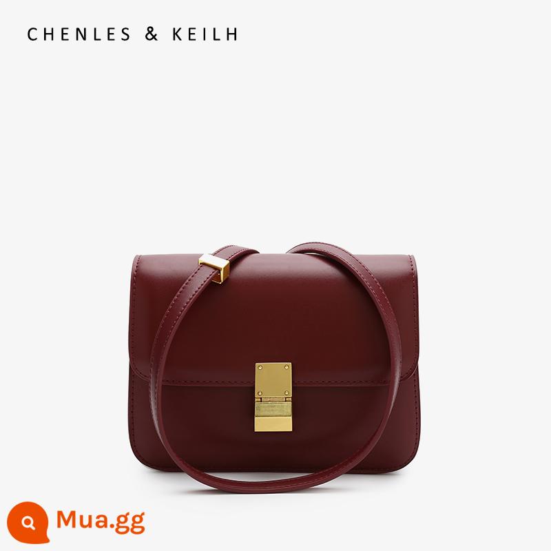 Chenles & Keilh Niche Leather Tofu Túi 2022 Túi Mesengers đa năng retro mới - Bộ Hộp Quà Tặng Miễn Phí Burgundy (Cỡ Nhỏ)