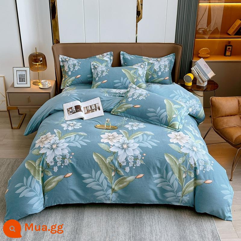 Bộ bốn mảnh cotton nguyên chất chải dày Tấm trải giường 100 cotton Vỏ chăn được trang bị tấm chăn ga gối đệm ký túc xá Vỏ chăn ba mảnh 4 - bạc