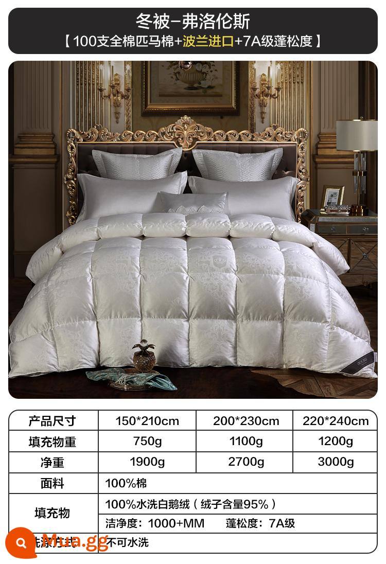 Boyang 100 số Pima cotton 95 chăn lông ngỗng trắng nhập khẩu Ba Lan chăn bông nguyên chất đôi chăn lông ngỗng mùa thu và mùa đông - Chăn mùa đông [100 bông Pima cotton + nhập khẩu từ Ba Lan + công suất lấp đầy cấp 7A] Florence