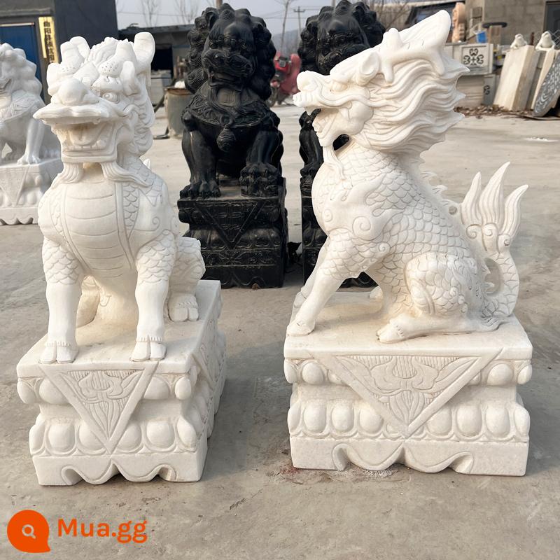 Đá khắc Kirin Một cặp Hanbai Jade Unicorn Auspicy Beasts, Green Stone, Sunset Red Animal Stor - Cặp đá cẩm thạch trắng cao 30 cm, dài 16 cm và rộng 12 cm