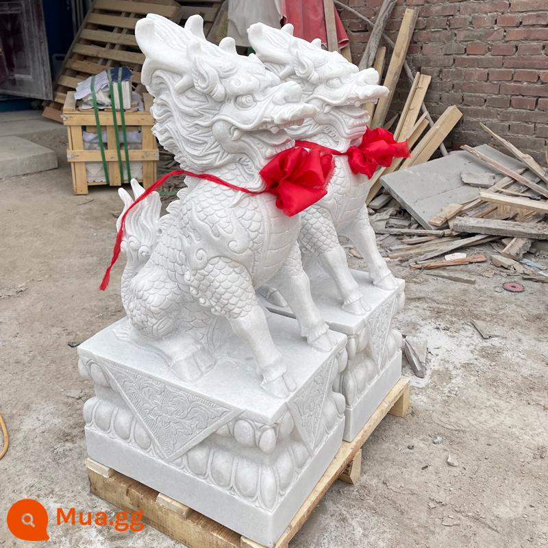 Đá khắc Kirin Một cặp Hanbai Jade Unicorn Auspicy Beasts, Green Stone, Sunset Red Animal Stor - Đá cẩm thạch trắng, cao 50 cm, đôi, dài 28 cm, rộng 18 cm