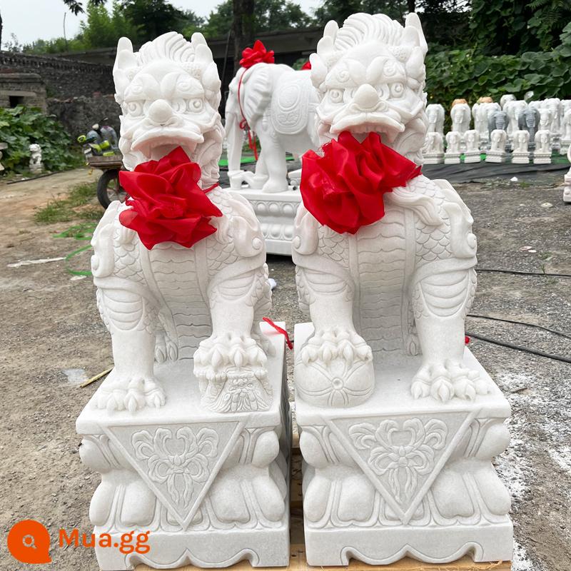 Đá khắc Kirin Một cặp Hanbai Jade Unicorn Auspicy Beasts, Green Stone, Sunset Red Animal Stor - Móng rồng bằng đá cẩm thạch trắng cao 50 cm, dài 28 cm và rộng 18 cm.