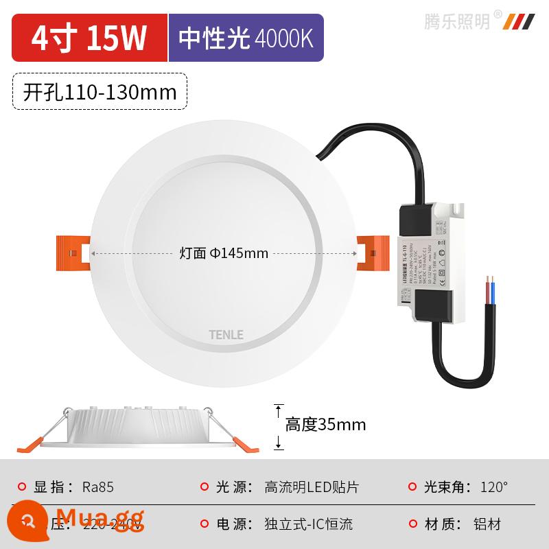 Đèn led downlight 4 inch 12w nhúng 5 inch 18 watt 9 cm 3 đèn âm trần 7 lỗ đèn 6 khoan 15cm shop đèn rọi - Model nhôm [4 inch 15w ánh sáng trung tính] khoan 11-13