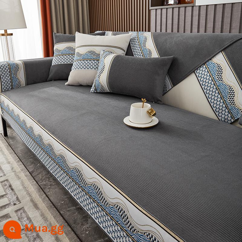 Ưu đãi đặc biệt đệm sofa ánh sáng sang trọng phong cách tối giản hiện đại thời trang bốn mùa phổ quát chống trượt bao gồm đệm giải phóng mặt bằng đệm - Sóng xám đậm [vải nhung]