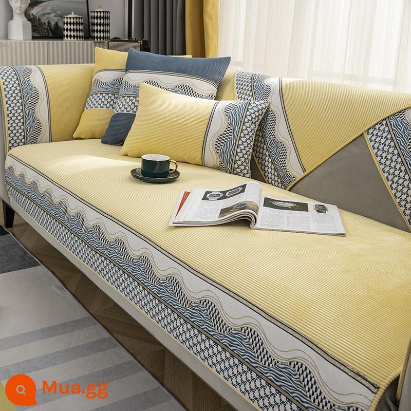 Ưu đãi đặc biệt đệm sofa ánh sáng sang trọng phong cách tối giản hiện đại thời trang bốn mùa phổ quát chống trượt bao gồm đệm giải phóng mặt bằng đệm - làn sóng màu vàng [vải nhung]