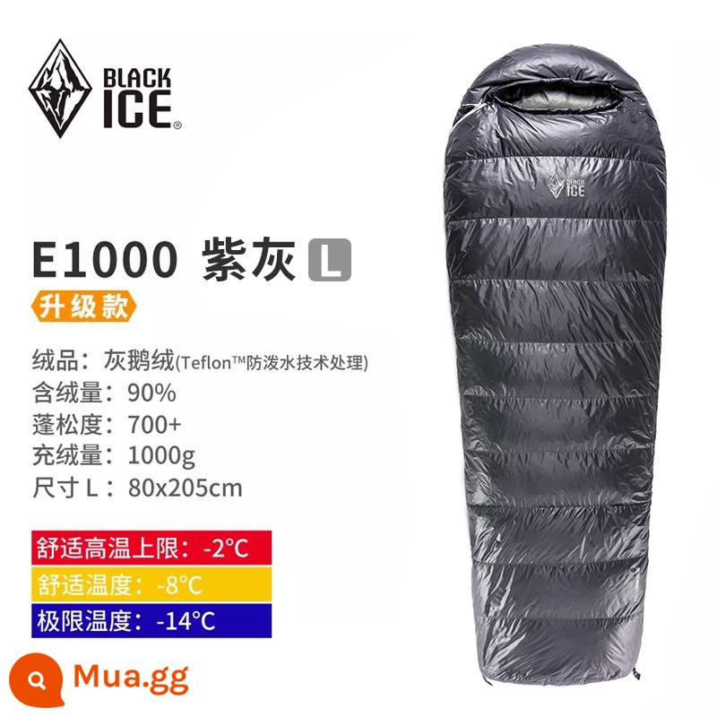 Black ice ngỗng xuống phong bì Túi ngủ E700 E400 E1000 E1300 chăn ấm siêu nhẹ có thể nối ngoài trời - E1000 xám tím nâng cấp mới size L