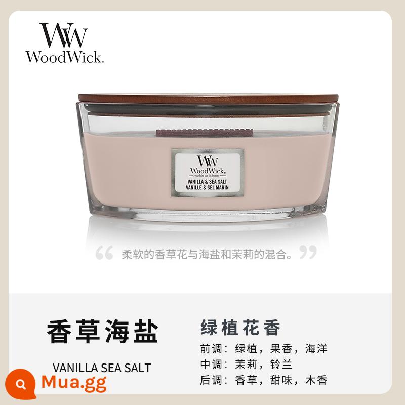 [Tự vận hành] WoodWick Mỹ nhập khẩu nến thơm dòng nến lò sưởi ba màu cùng phong cách của Yi Nengjing - Muối biển vani