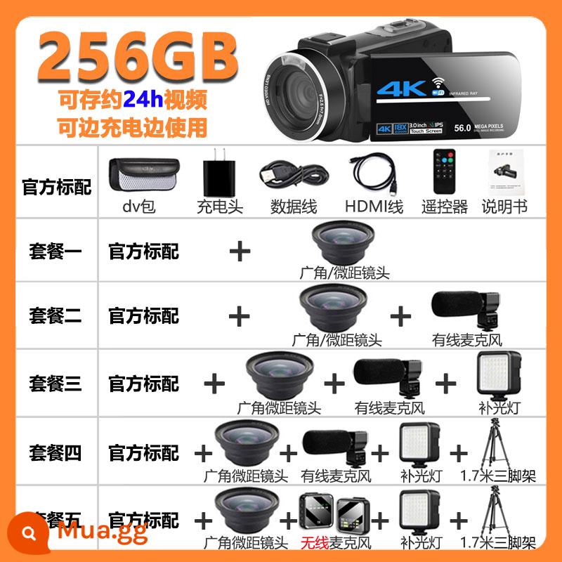 4K Máy Ảnh Kỹ Thuật Số Độ Nét Cao Vlog Nhà Du Lịch Học Sinh Cầm Tay Chống Rung DV Máy Quay Phim Chuyên Nghiệp Máy Ảnh - Đen (bộ nhớ 256/2 pin/có đế)