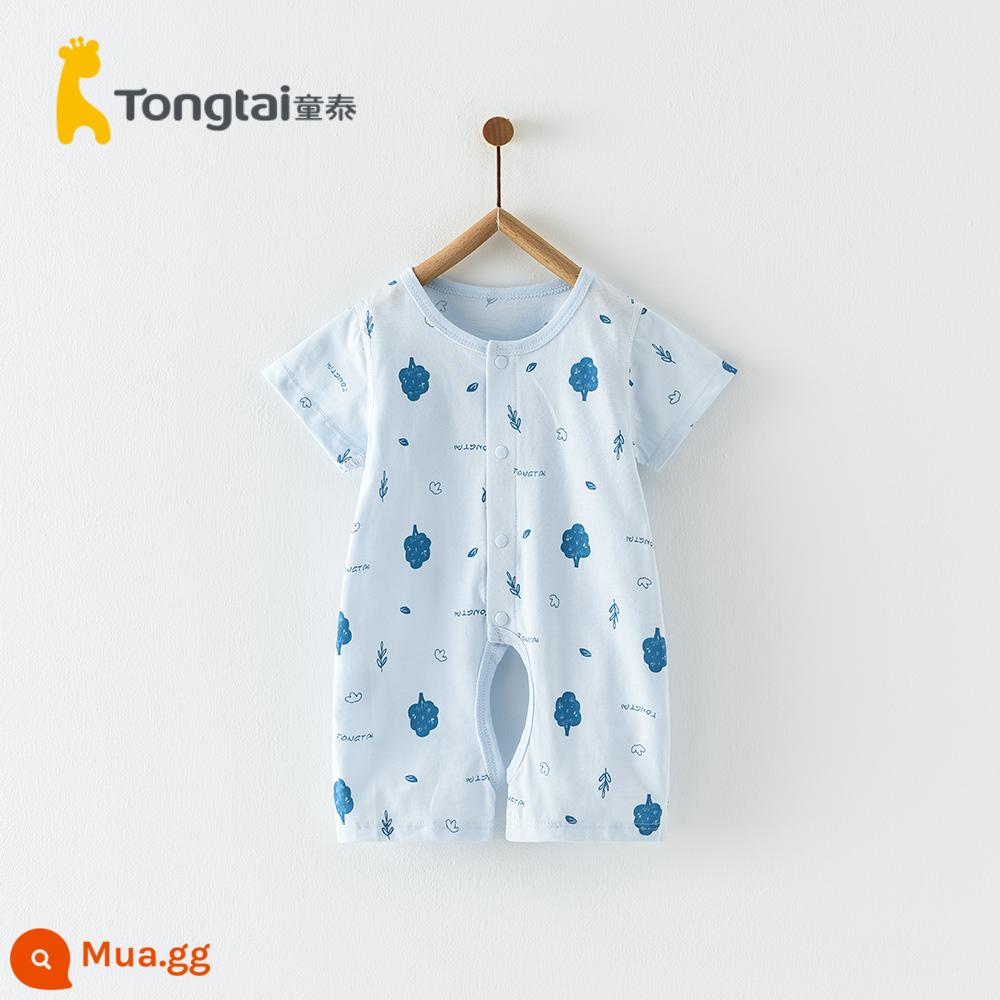 Tongtai quần áo trẻ em mùa hè 1-18 tháng nam và nữ áo liền quần cotton nguyên chất ngắn tay áo liền quần nhẹ và thoáng khí - Bộ áo liền quần không đáy màu xanh rừng (cotton)