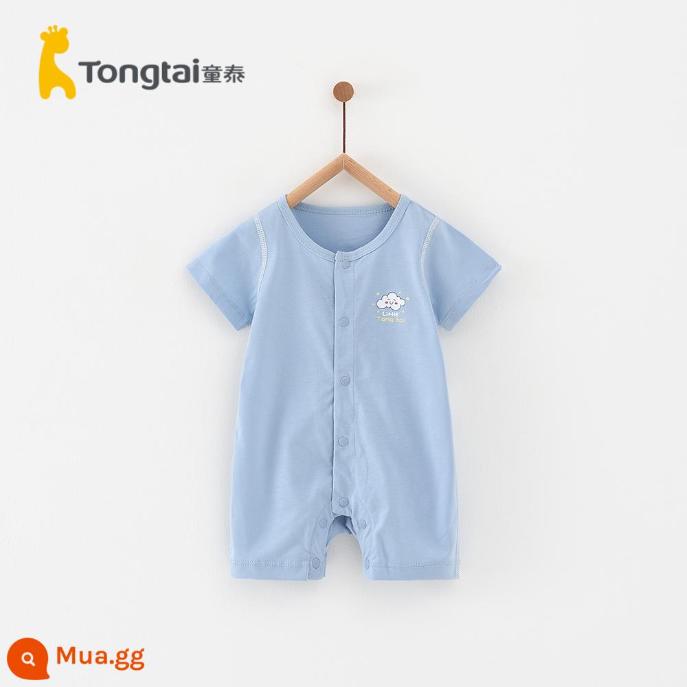 Tongtai quần áo trẻ em mùa hè 1-18 tháng nam và nữ áo liền quần cotton nguyên chất ngắn tay áo liền quần nhẹ và thoáng khí - Bộ áo liền quần Folio màu xanh (cotton)