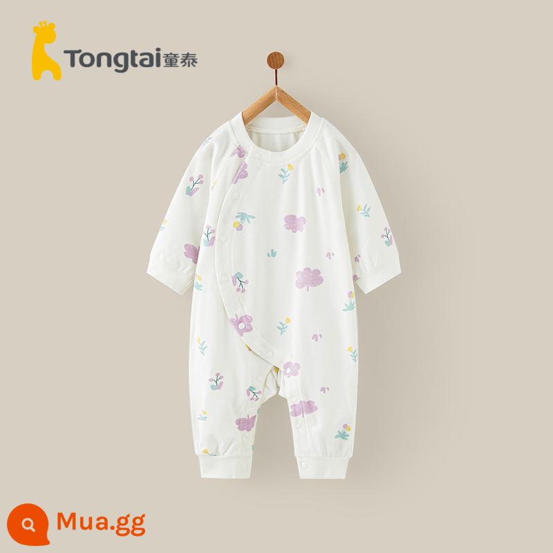 Tongtai bé jumpsuit mùa xuân và mùa thu cotton nguyên chất quần áo trẻ sơ sinh bé sơ sinh áo dây đồ ngủ trăng tròn nhà bò quần áo - tử đinh hương