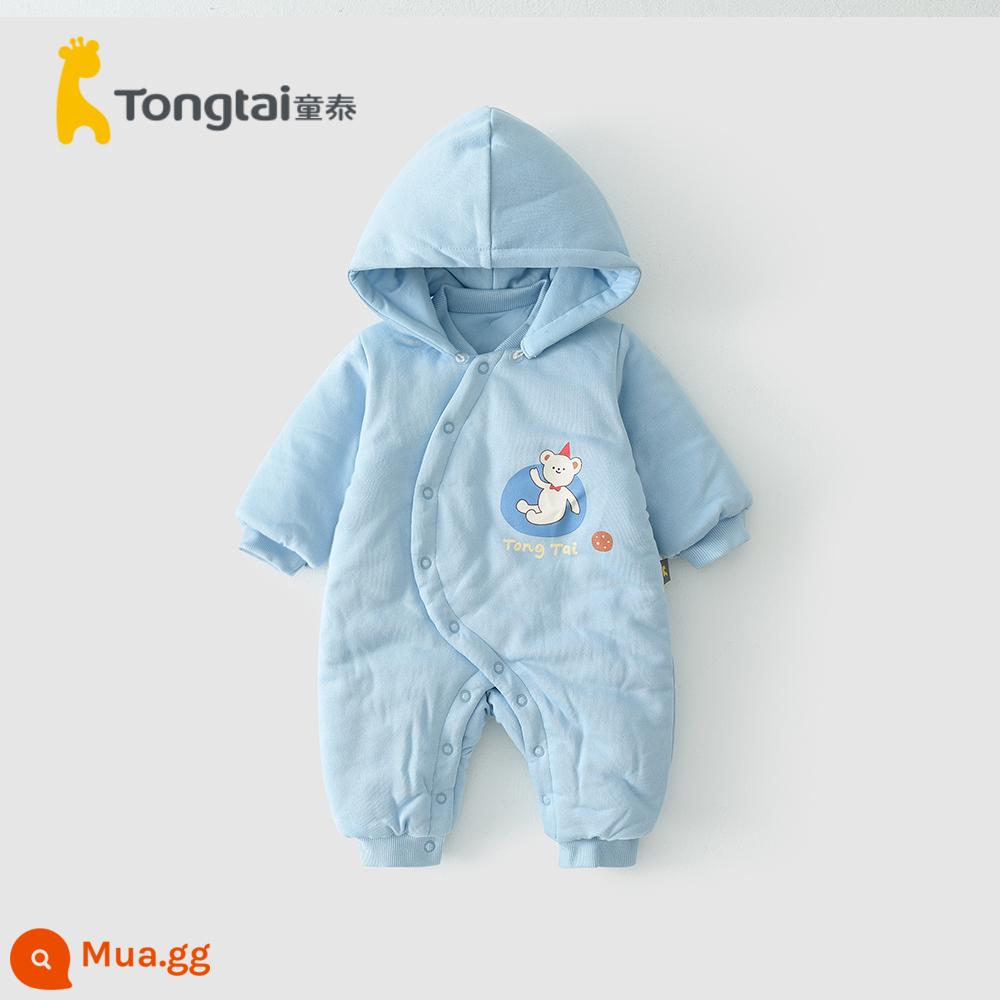 Tongtai mùa thu đông 0-6 tháng sơ sinh bé trai và bé gái quần áo trẻ em cotton mỏng bướm áo liền quần cotton nguyên chất dày dặn áo liền quần - Bộ áo liền quần có mũ trùm đầu-Gấu nhỏ