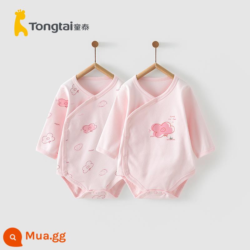 Tongtai 1-18 tháng quần áo trẻ sơ sinh áo liền quần cotton nguyên chất xì hơi quần áo 2 cái quần áo leo núi mùa xuân và mùa thu quần áo - Bột bánh quy hoa nhỏ (kiểu mở bên)