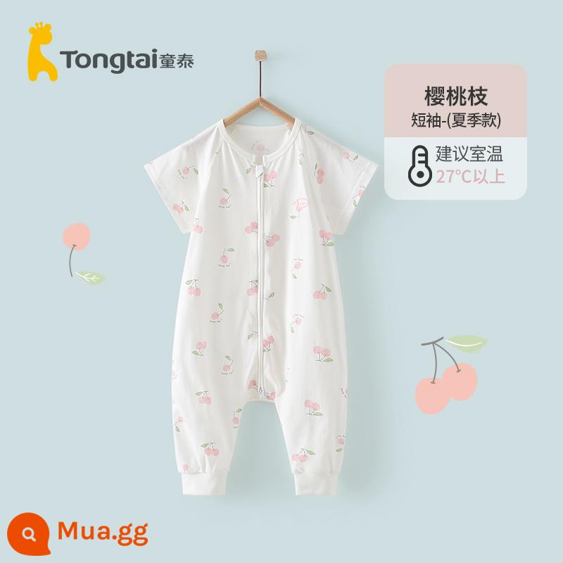 Tongtai bốn mùa bé trai và bé gái túi ngủ cotton nguyên chất chia chân dây kéo đôi với chăn chống giật chống giật - Cành anh đào (kiểu mùa hè nửa tay áo)