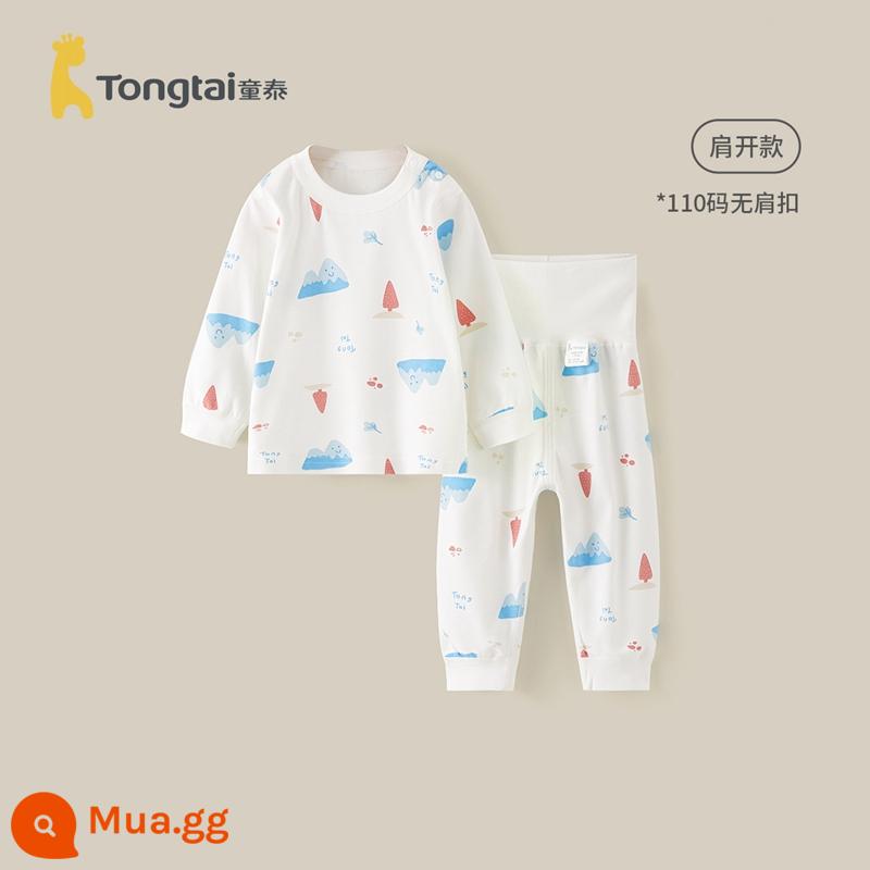 Tongtai Bé Thu Đông Bộ Quần Áo Cotton Nguyên Chất Quần Lót Trẻ Em Đáy Bé Trai Và Bé Gái Vệ Sinh Quần Cotton Bộ Đồ Ngủ Quần Áo Ở Nhà - Blue Glacier (bảo vệ bụng eo cao)