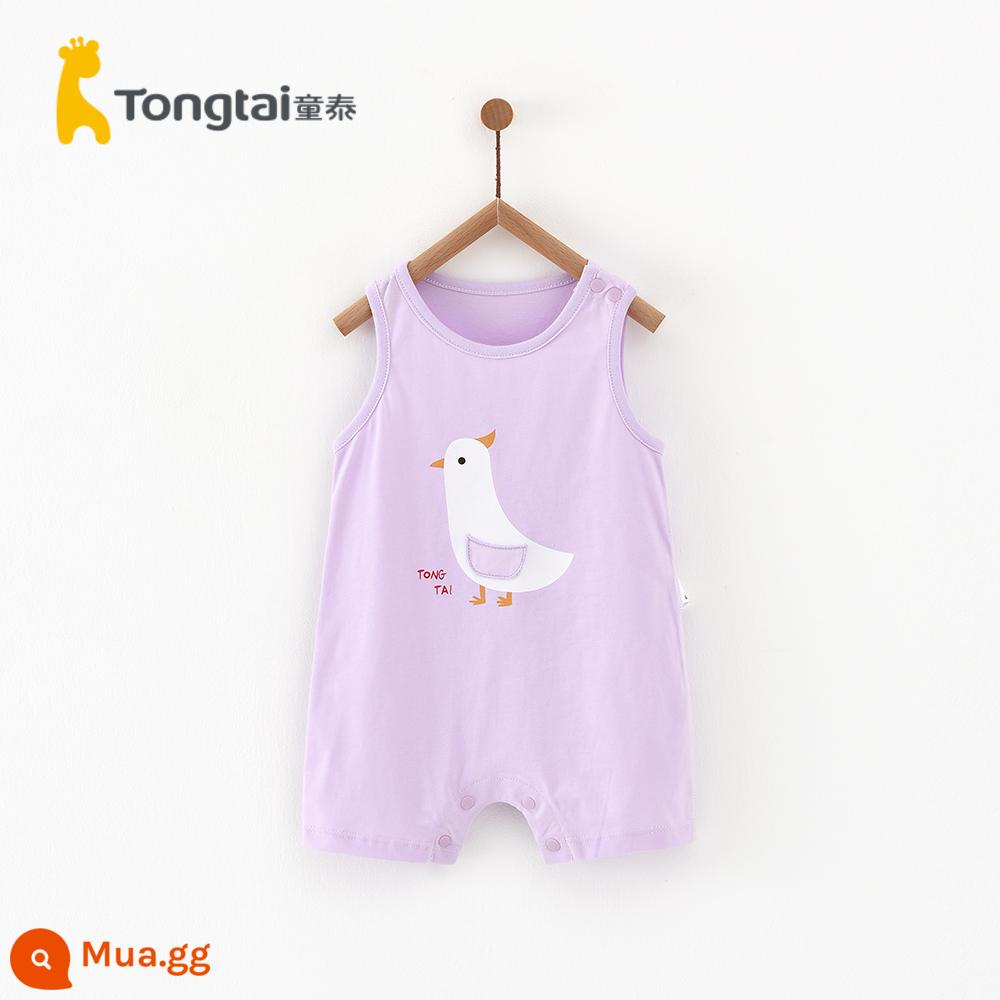 Tongtai quần áo trẻ em mùa hè 1-18 tháng nam và nữ áo liền quần cotton nguyên chất ngắn tay áo liền quần nhẹ và thoáng khí - Bộ áo liền quần không tay màu tím (cotton)