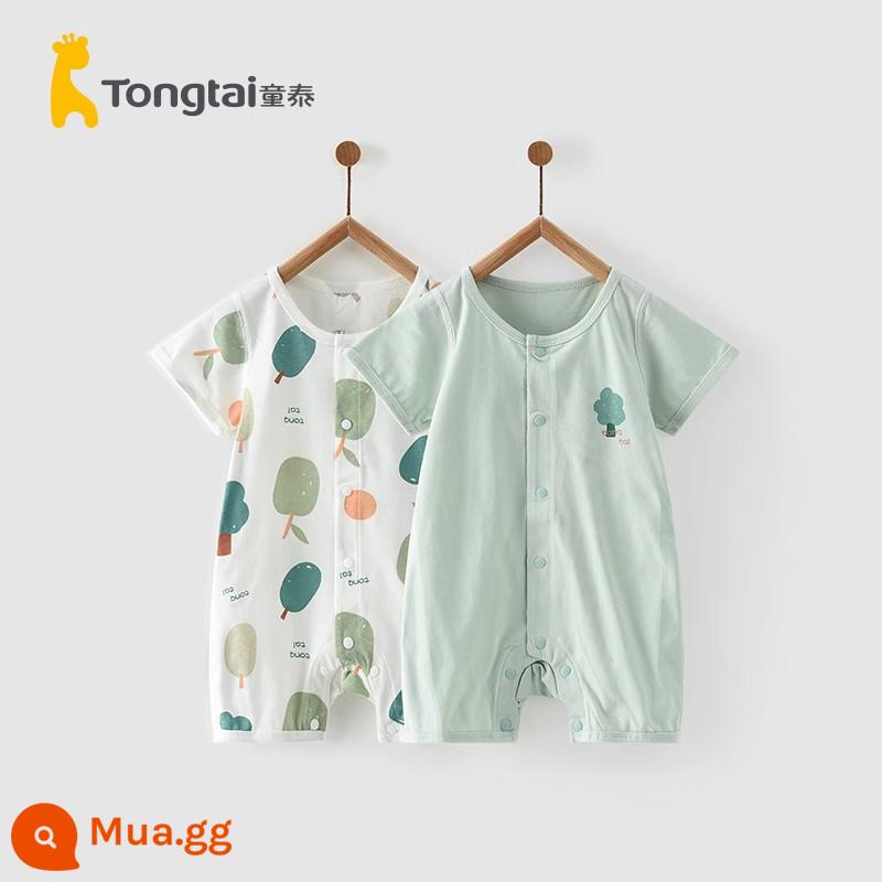 Tongtai mùa hè 1-18 tháng bé trai và bé gái quần áo trẻ em áo liền quần ngắn tay cotton 2 mảnh - Cây xanh (kiểu đũng khép kín)