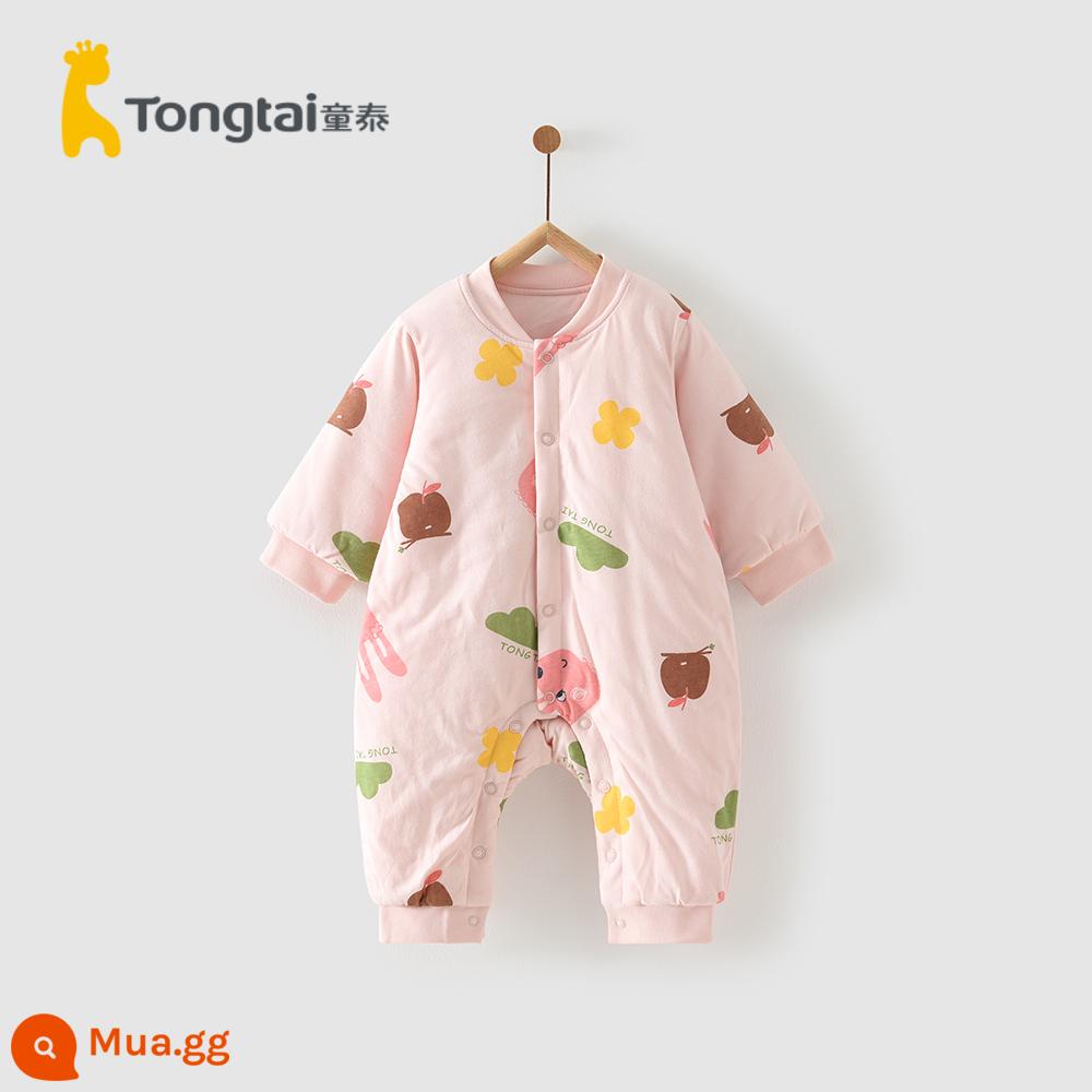 Tongtai mùa thu và mùa đông mới cho bé cotton quần áo sơ sinh chần gòn áo liền quần liền quần nam và nữ cotton mỏng cho bé áo liền quần - Táo hồng (phiên bản folio)