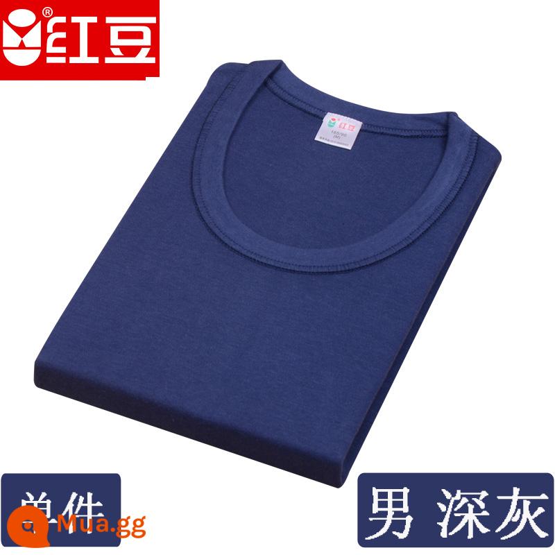 Hongdou mùa thu đông nam nữ trung niên và người cao tuổi cotton nguyên chất cổ cao cổ cao cổ thấp cổ tròn bộ quần áo mùa thu đồ lót áo - Áo cổ thấp nam màu xám đậm