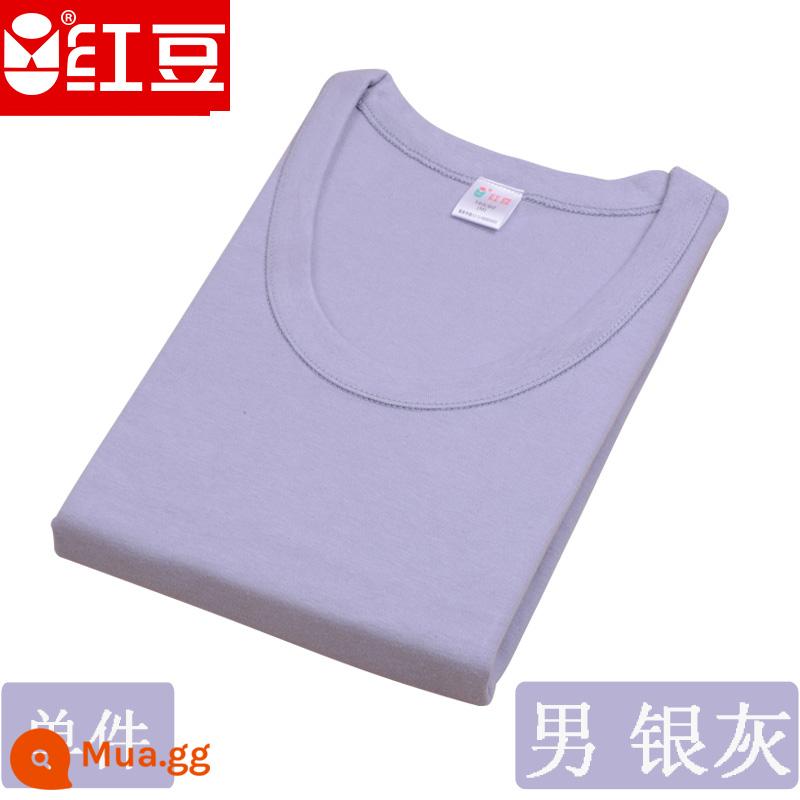 Hongdou mùa thu đông nam nữ trung niên và người cao tuổi cotton nguyên chất cổ cao cổ cao cổ thấp cổ tròn bộ quần áo mùa thu đồ lót áo - Áo cổ thấp nam màu xám bạc