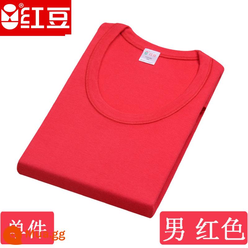 Hongdou mùa thu đông nam nữ trung niên và người cao tuổi cotton nguyên chất cổ cao cổ cao cổ thấp cổ tròn bộ quần áo mùa thu đồ lót áo - Áo cổ thấp nam màu đỏ