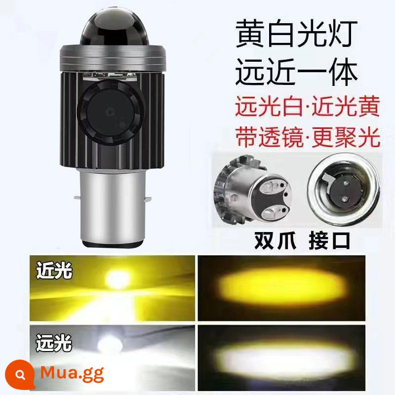 Đầu máy đèn LED phòng khách H4 thấu kính ba móng siêu sáng chói bóng đèn pha xe điện hai màu điều chỉnh ánh sáng xa và gần - H6-vuốt đôi/trắng xa + vua tản nhiệt siêu sáng gần vàng