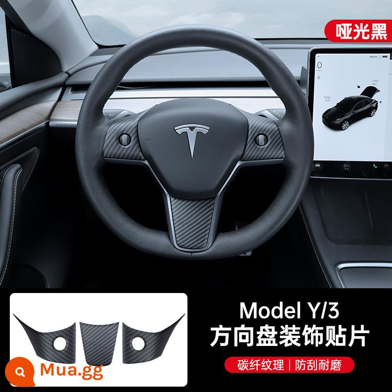 YZ phù hợp với mô hình Tesla/3 miếng dán nút vô lăng dải chống va chạm phụ kiện nội thất sửa đổi nội thất - Bộ 3 miếng dán trang trí vô lăng Model3/Y [đen mờ]