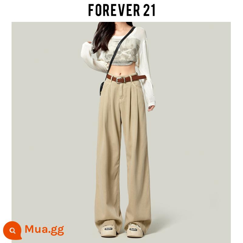 Forever 21 màu xi măng nhung quần jeans nữ 2023 mới cao cấp ống rộng lau sàn quần dành cho người nhỏ - Quần màu nâu sữa có lông cừu