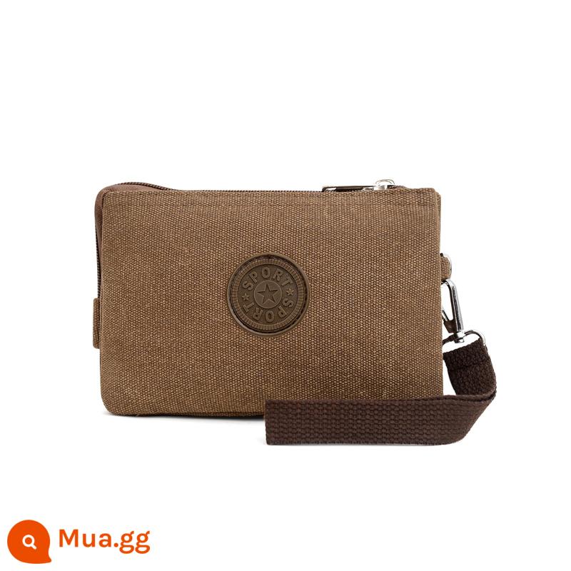 Mới Túi Xách Nam Túi Nam Công Suất Lớn Ví Cầm Tay Vải Bố Retro Clutch 3 Lớp Cổ Kẹp Túi - Túi xách ba lớp màu nâu sẫm