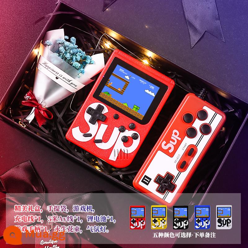 Mới sup máy chơi game cầm tay retro FC cầm tay đôi mini trẻ em hoài cổ Tetris cổ điển - Hộp quà hoa vĩnh cửu [400 trò chơi trong một] Phiên bản đôi