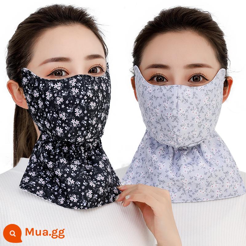 Mùa đông cotton nguyên chất dày mặt nạ ấm và lạnh cưỡi ngựa ngoài trời chống gió chống bụi có thể giặt được mặt nạ cổ mặt lớn - Mặt nạ hoa (đen + xám) 2 gói