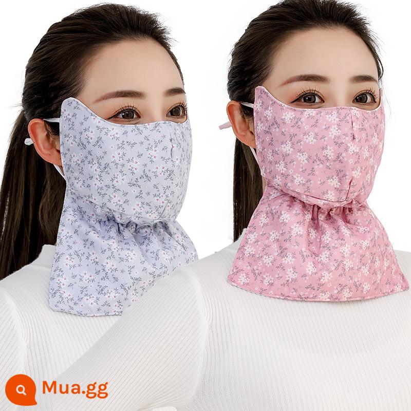 Mùa đông cotton nguyên chất dày mặt nạ ấm và lạnh cưỡi ngựa ngoài trời chống gió chống bụi có thể giặt được mặt nạ cổ mặt lớn - Mặt nạ hoa (hồng đậm + xám) 2 gói