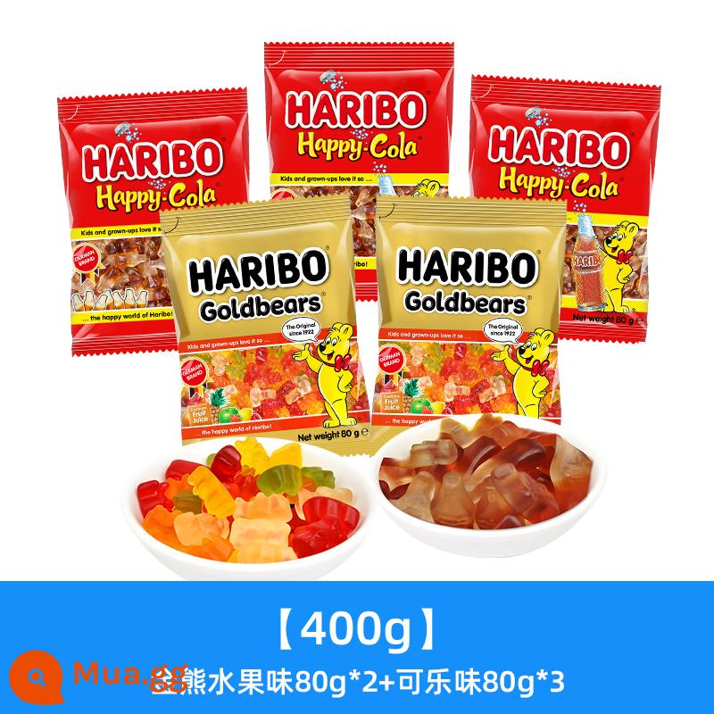 Haribo Kẹo dẻo Haribo Bear qq Kẹo dẻo hương trái cây Đồ ăn nhẹ dành cho trẻ em Nhập khẩu từ Đức cho dịp Giáng sinh - [400g]Hương trái cây Gấu Vàng 80g*2+Vị Happy Coke 80g*3