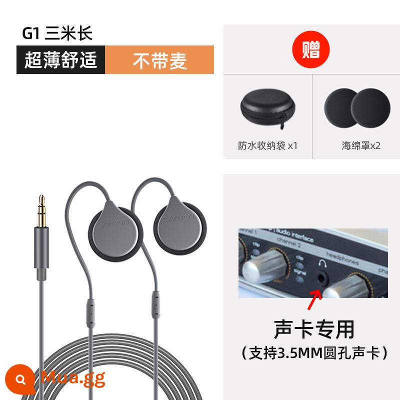 Tai nghe ngủ CANYON dành cho trẻ em có móc tai đặc biệt không dây bluetooth bên ngủ có dây không làm đau tai khi chơi thể thao - G1 màu xám dài 3 mét, có sẵn card âm thanh giám sát