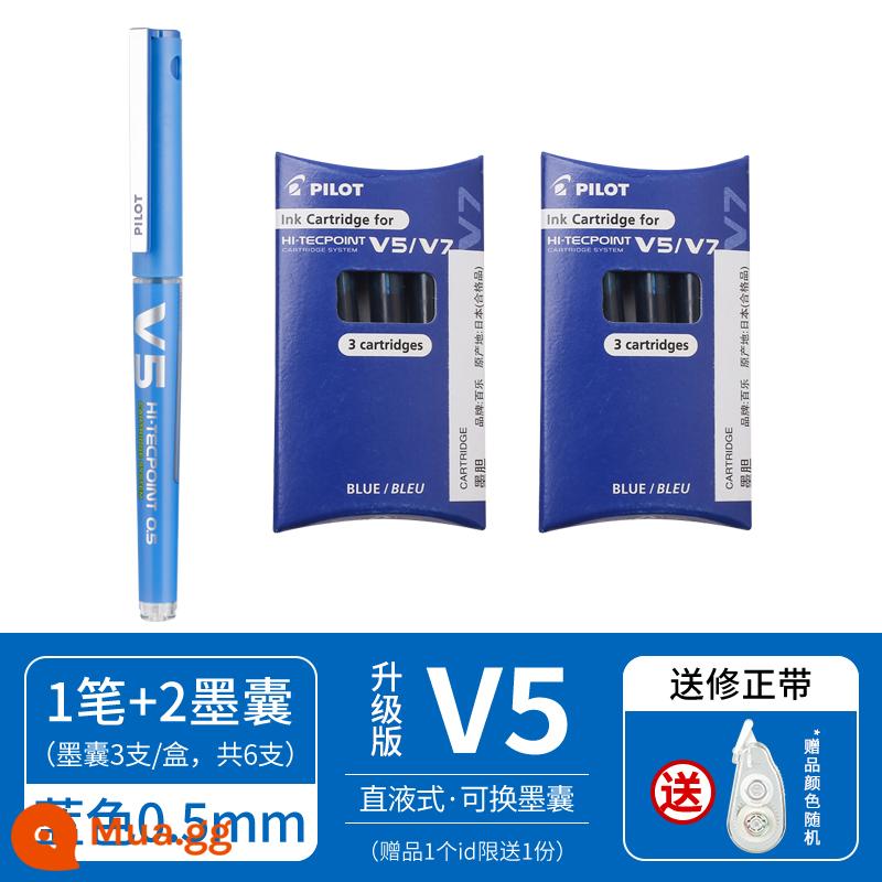 Bút trung tính PILOT Baccarat BXC-V5/V7 của Nhật Bản phiên bản nâng cấp lõi thay thế lớn V5 bút dạng nước có thể thay thế túi mực mực túi mật dạng ống kim lỏng thẳng loại bút màu đen 0.5MM bút ký học sinh có màu - 1 bút xanh + 6 túi mực xanh