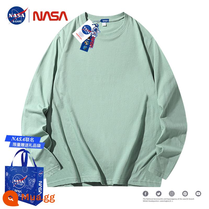 Áo thun cotton dày dặn dài tay thương hiệu NASA thu đông TT nữ cotton nguyên chất hợp thời trang dáng rộng cổ tròn có đáy áo sơ mi - Hạt đậu xanh