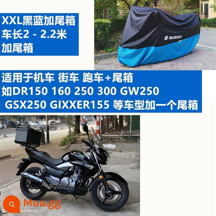 Bạt phủ xe máy Suzuki Bạt phủ xe tay ga GSX250R che mưa uy125 che nắng chống nắng chống đông chống bụi - Hộp đuôi XXL plus màu đen và xanh nâng cấp chống thấm nước