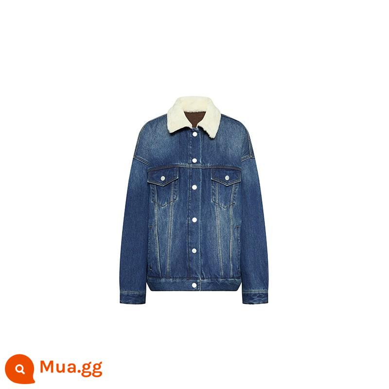 Meiyang MEIYANG Max Áo Khoác Denim Siro Spinning Slub Cotton Màu Sắc Tương Phản Cổ Lông Plus Lông Cừu Áo Khoác Ngắn - Giặt xanh (hết hàng trong vòng 3 ngày)