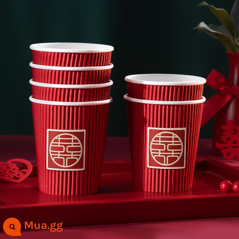 Cốc Giấy Cưới Cốc Dùng Một Lần Cưới Cưới Hộ Gia Đình Happy Cup Tiệc Cưới Dày Đỏ Lễ Hội Lá Vàng Bánh Mì Nướng Trà - Ly giấy gợn sóng-Internet nổi tiếng Yuanxi 100 chiếc