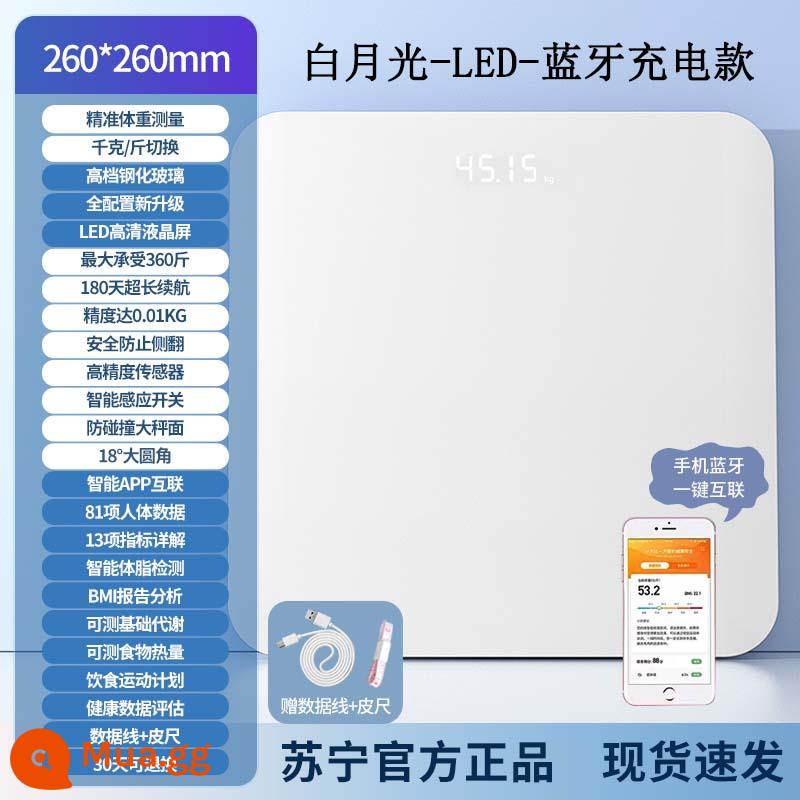 Cân Bluetooth Sạc Thông Minh Cân Mỡ Cơ Thể Chính Xác Hộ Gia Đình Nhỏ Cân Điện Tử Cân Gia Đình 2764 - Ánh trăng trắng-Sạc Bluetooth-LED