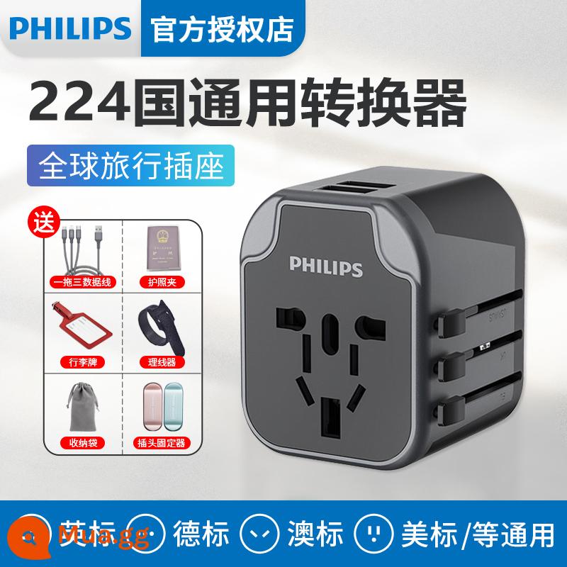 Phích cắm chuyển đổi Philips toàn cầu Phổ biến phích cắm Anh Quốc Nhật Bản tiêu chuẩn Châu Âu Phiên bản Hồng Kông ở nước ngoài 1122 - Phổ biến cho 224 quốc gia (màu đen rực rỡ + gói quà 6 món)