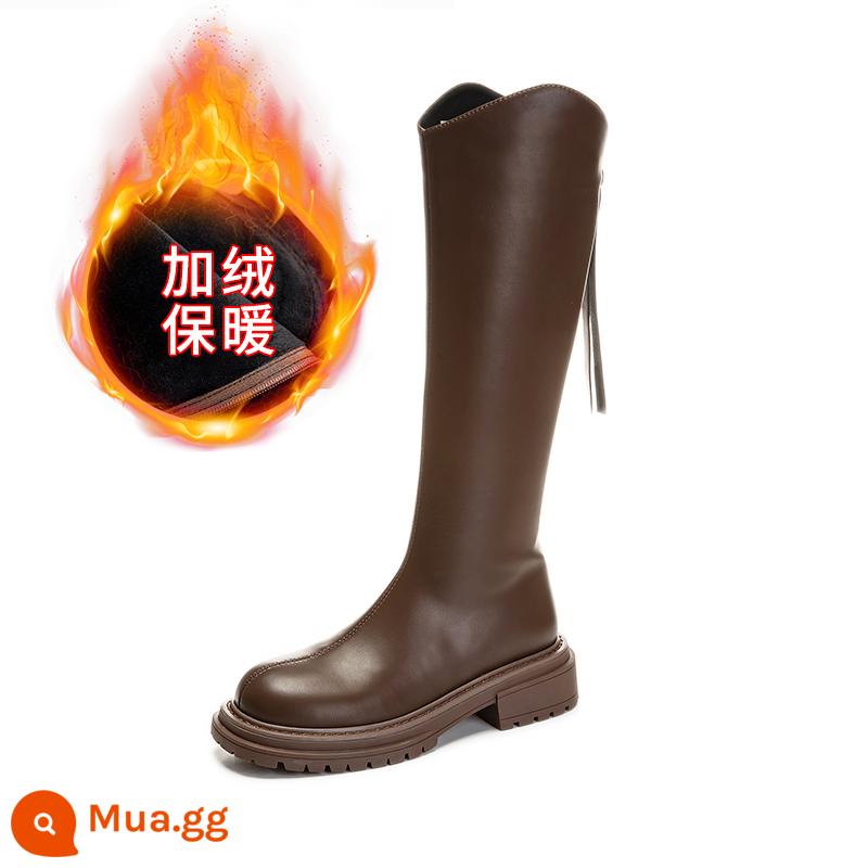 Ủng Dài Nữ Đáy Dày 2022 Mới Thu Đông Plus Nhung Chữ V Cổ Cao Nữ Màu Trắng Cưỡi Giày 2322 - Brown Maoli [Phiên bản nâng cao bên trong vô hình]