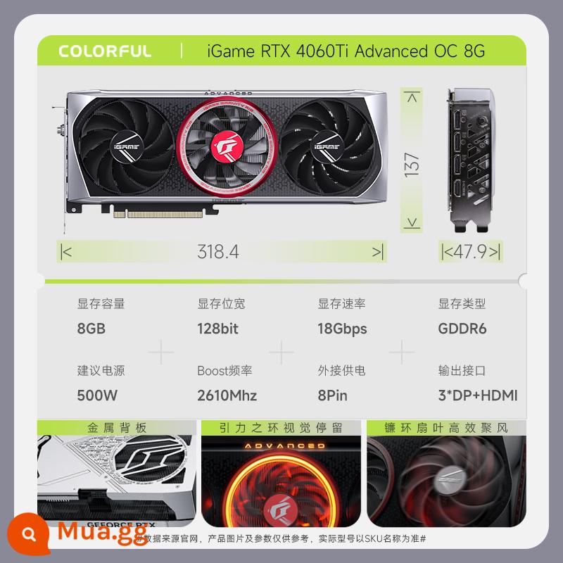 Tomahawk đầy màu sắc Igame RTX30603060TI AD Ultra Brand New Desktop Gaming Graphics - Card đồ họa iGame GeForce RTX 4060 TI Advanced OC 8G đầy màu sắc