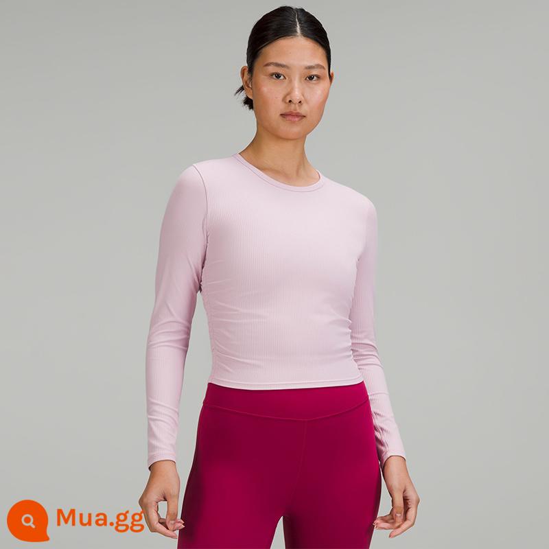 Áo thun thể thao dài tay dành cho nữ *Có gân Nulu™丨lululemon LW3GK5S - mẫu đơn hồng