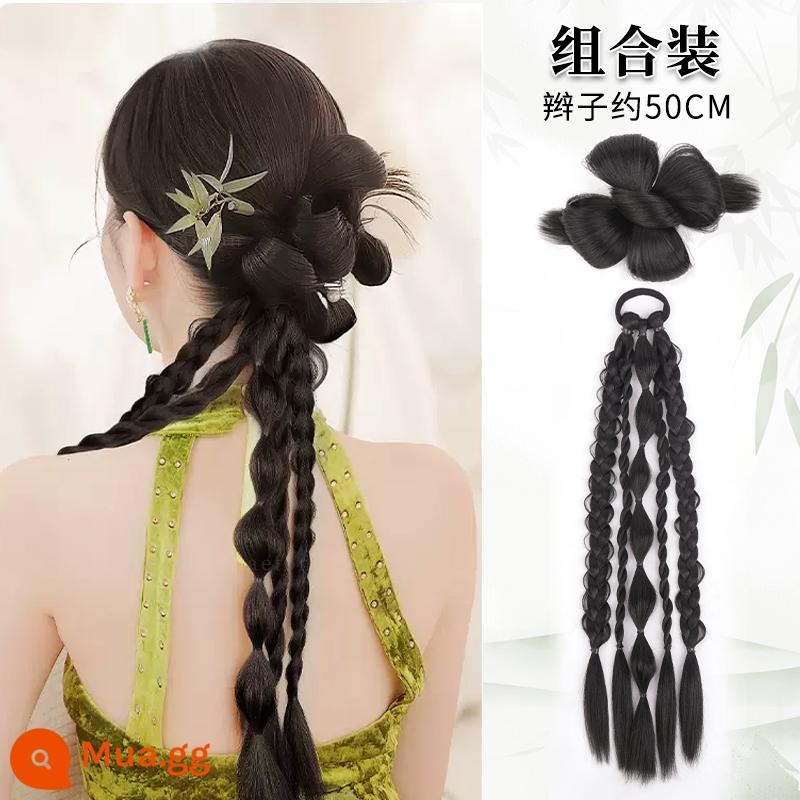 Phong cách Trung Quốc mới đầu bóng tóc giả tóc Hanfu phong cách cổ xưa búi tóc bun mô phỏng túi tóc trang phục cổ xưa nụ hoa ở phía sau đầu - [Dệt bằng tay] Túi đựng tóc + bím tóc lạ mắt mới của Trung Quốc