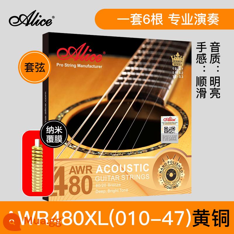 Chính Hãng Dây Đàn Guitar Alice Bộ Dây Đàn Guitar Dân Gian Bộ 6 Lõi Thép Gỗ Chống Gỉ Phụ Kiện Đàn Guitar Dây - Phủ chống gỉ] Bộ A480XL đồng 80/20 [010-047]