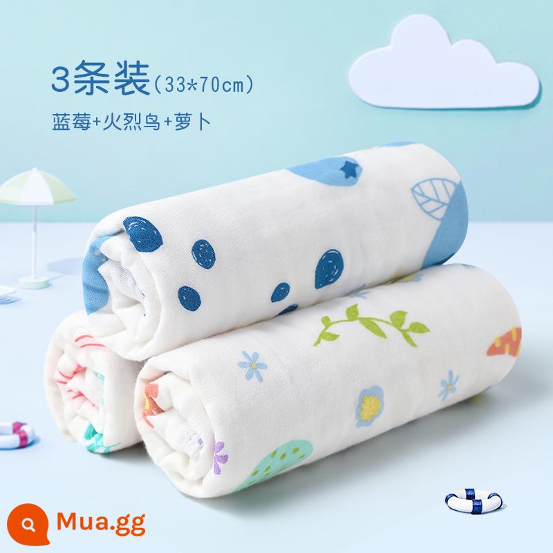 Khăn trẻ em Jie Liya cotton nguyên chất cotton rửa mặt hộ gia đình khăn gạc cho bé khăn tắm bé gái và bé trai - [3 Gói] Cà rốt việt quất (33*70cm) 6 lớp sợi