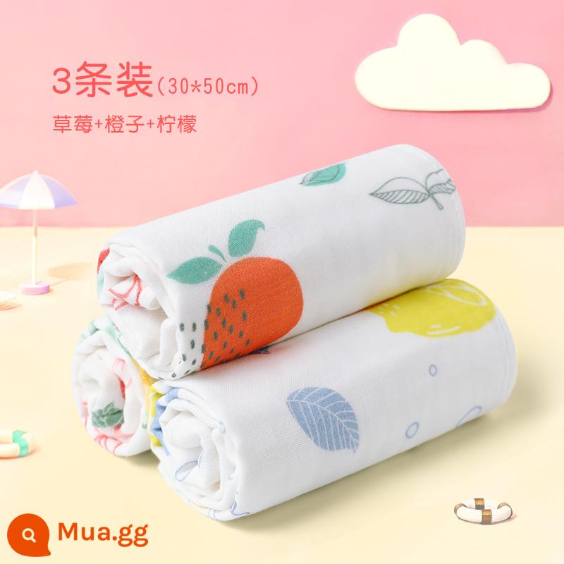 Khăn trẻ em Jie Liya cotton nguyên chất cotton rửa mặt hộ gia đình khăn gạc cho bé khăn tắm bé gái và bé trai - [3 Gói] Cam Dâu (30*50cm) 6 lớp sợi