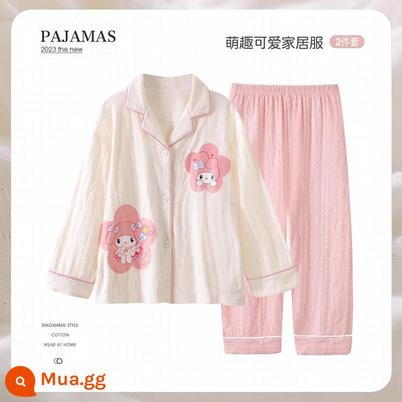 Bộ đồ ngủ trẻ em mới cho bé gái mùa xuân và mùa thu cotton nguyên chất phù hợp với phong cách nước ngoài con chó quế bé gái bé dịch vụ gia đình cha mẹ và con cái - 31689G [mẫu bán chạy]