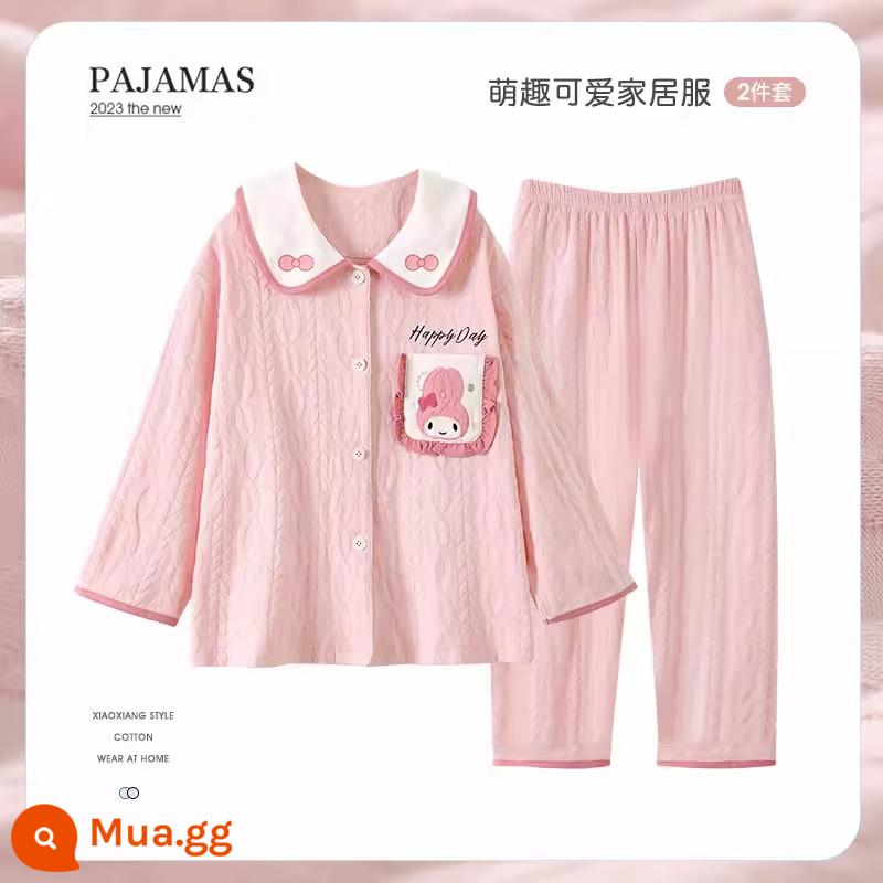 Bộ đồ ngủ trẻ em mới cho bé gái mùa xuân và mùa thu cotton nguyên chất phù hợp với phong cách nước ngoài con chó quế bé gái bé dịch vụ gia đình cha mẹ và con cái - 31697G [mẫu bán chạy]